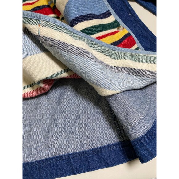 Vtg David Brooks Denim Chore Barn Jacket Suede Collar Womens Large Wool lining - Picture 12 of 16